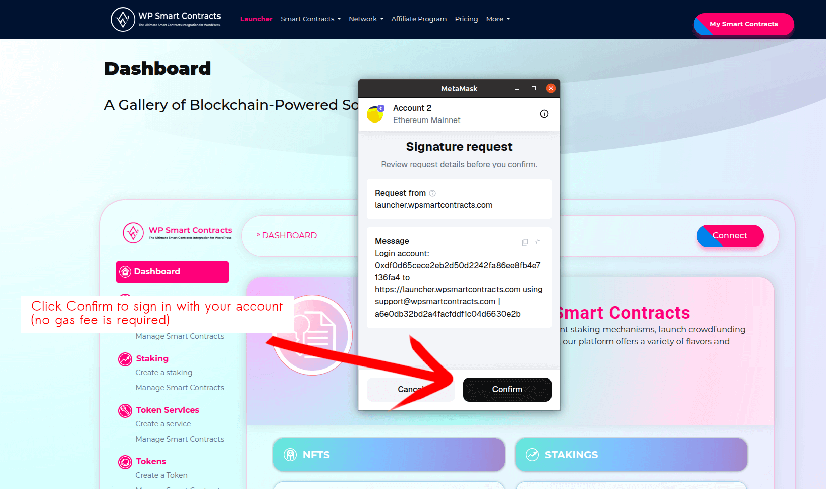 Sign message for login