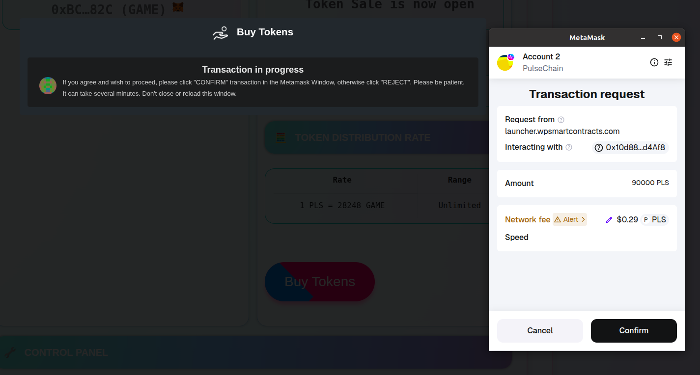 Confirm the transaction in MetaMask