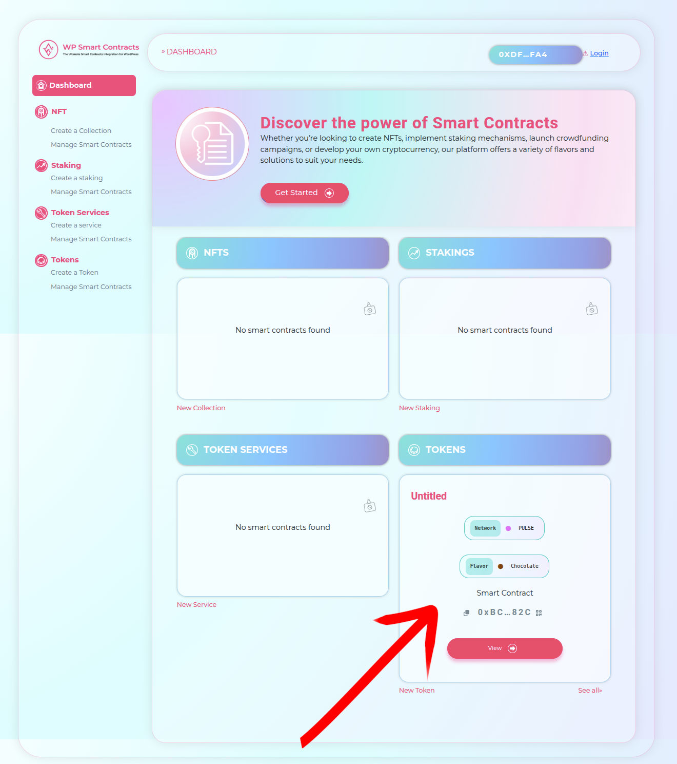 Copy the token address for staking